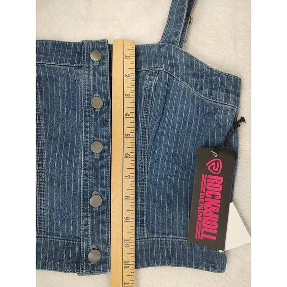 Rock & Roll Denim Women's Dark Wash Pinstripe Denim Corset Crop Top NWT XS - Picture 6 of 10